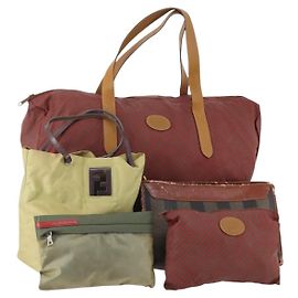 FENDI Gucci PRADA Pecan Canvas Bag Nylon 5 Set Brown Black Green Auth ti3938 Brown Black Green