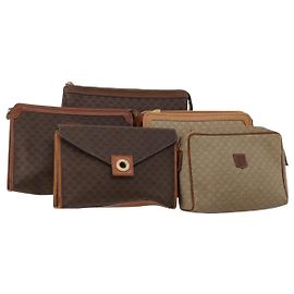 Céline Clutch CELINE em tela Macadam PVC e couro 5 Set Marrom Bege Auth 180889 Marrom Bege