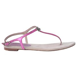 Sandales à bride CC en cuir fuchsia métallisé Chanel Rose Autre