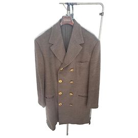 Gianni Versace Double-Breasted Grey Wool Coat Grey