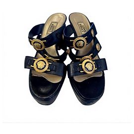 Versace Sandali con tacco in pelle nera Medusa Nero