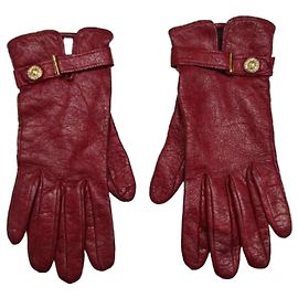 Versace Rote Lederhandschuhe mit Medusa Rot