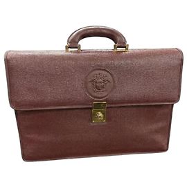 Gianni Versace Medusa Brown Leather Briefcase Brown