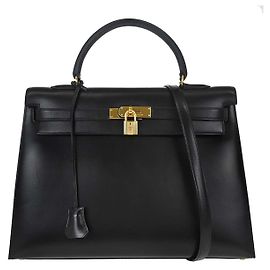 Hermès Hermes Kelly Handbag Black Box Calf with Gold Hardware 35 Black
