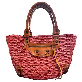 Bolsa de mão Balenciaga em ráfia rosa e couro marrom Outro