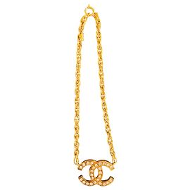 Collana con pendente Chanel CC placcato oro e cristalli Altro