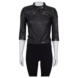 Fendi Black Leather Cropped Sleeve Jacket sz.40 pre-owned Other