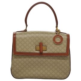 Céline Celine Vintage Convertible Top Handle Macadam Coated Canvas Medium Beige