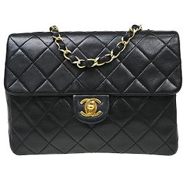 Chanel Vintage Square Classic Single Flap Bag Vertical Quilt Lambskin Small Black