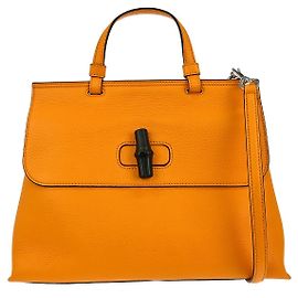 Borsa a tracolla Gucci 2-Way con manico in bambù Python Arancione