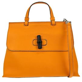 Gucci 2-Way Bamboo Handle Shoulder Bag Python Orange