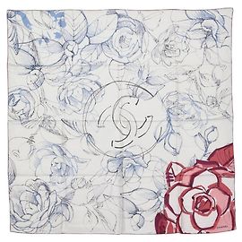 Sciarpa Chanel Coco Mark Camellia Flower Bianco Multicolore