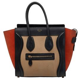 Céline Sac cabas Celine Luggage Micro Shopper Noir Beige Orange