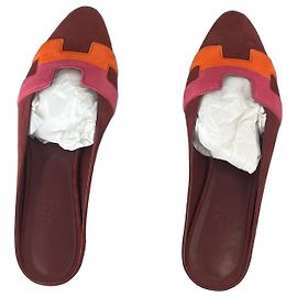 Hermès Hermes Women's Roxane Mules Crystal Embellished Suede Dark red