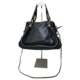 Chloé Bolsa de ombro vintage Chloe em couro granulado preto e dourado Preto