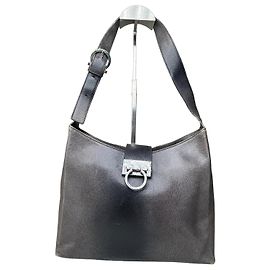 Salvatore Ferragamo Vintage Ferragamo Leder Schultertasche Schwarz Silber ca. 2000 Schwarz