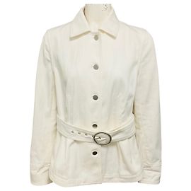 Chaqueta de denim de algodón blanco Akris Punto con cinturón Blanco