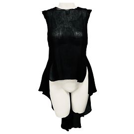 Top sem mangas de lin preto com corte high low Khaite Preto