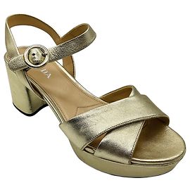 Sandales Prada à brides croisées en cuir métallisé doré Doré