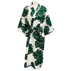 Autre Marque Bata La DoubleJ x Six Senses Rome de algodón con estampado de hojas Vogue bordado y cinturón, Verde / Blanco / Negro Verde
