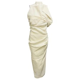 Robe midi asymétrique en lin La Bomba Ecru Jacquemus Beige