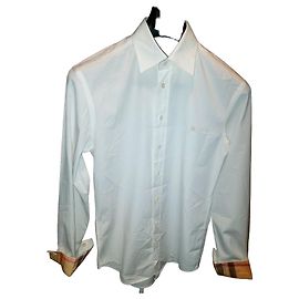 Camisa Burberry branca de algodão com punhos xadrez Branco