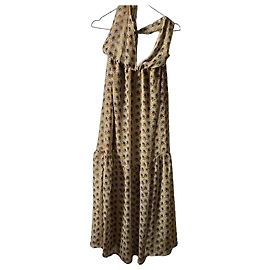 Autre Marque Gelbes Maxikleid mit Blumenprint Schwarz Weiß Blau Gelb