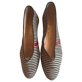 Salvatore Ferragamo Striped Leather Ballet Flats Black White Red