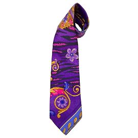 Gianni Versace Cravatta in Seta Viola Multicolore Viola scuro
