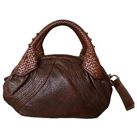 Fendi Brown Leather Braided Handle Handbag Brown