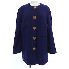 Chanel Collarless Jacket Blue Navy blue