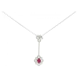 Autre Marque Pt900/Pt850 Ruby Diamond Necklace Red