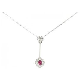 Autre Marque Rubin-Diamant-Halskette Pt900/Pt850 Rot