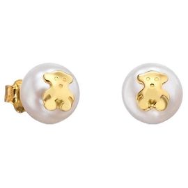 Autre Marque Pendientes TOUS Bear Pearl en oro 18k Blanco Dorado