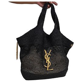 Saint Laurent Sac Tote ICARE en Raphia Noir Noir