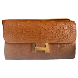Hermès Constance Wallet Crocodile Leather Gold Brown