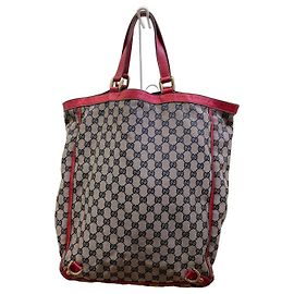 Gucci GG Supreme Monogram Canvas Tote Bag Red Beige Dark blue