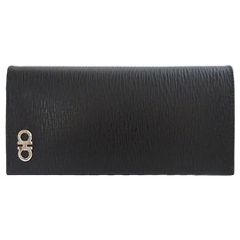 Salvatore Ferragamo Gancini Men's Leather Bi-fold Long Wallet Black Red