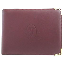 Cartier Must Line Leather Bordeaux Bi-fold Wallet Dark red