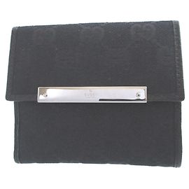 Gucci Black GG Canvas Leather Bi-Fold Wallet Black