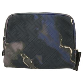 Fendi Zucca Pattern Shoulder Bag Black Navy blue