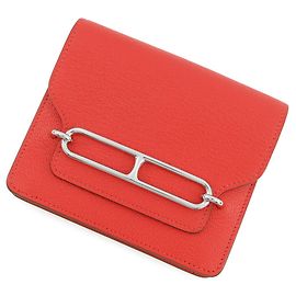 Hermès Monedero Hermes en piel Chevre Mysore Roja Naranja