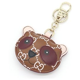 Llavero de cuero Gucci con forma de panda Castaño Rosa Burdeos