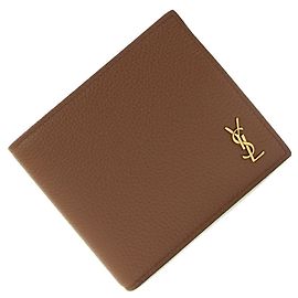Saint Laurent Tiny Cassandra Bi-fold Wallet in Brown Leather Brown