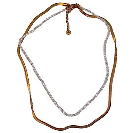 Autre Marque Colar de camada dupla com pérolas e corrente snake dourada Branco Dourado