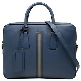 Borsa Business Prada Blue Saffiano Striped Blu Blu scuro