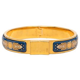 Hermès Blue Narrow Printed Enamel Loquet Hinge Bracelet Other