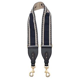 Dior Blue Embroidered Canvas Bag Strap Blue Navy blue