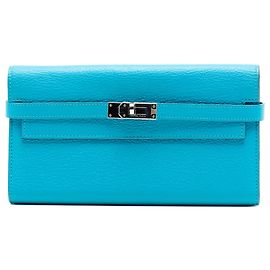 Cartera Kelly Longue Hermès en Chevre Mysore Azul Azul Otro