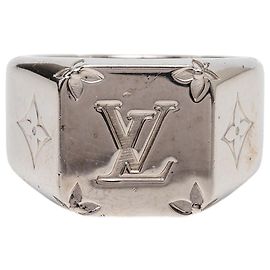 Louis Vuitton Silver Brass Monogram Signet Ring M Silvery